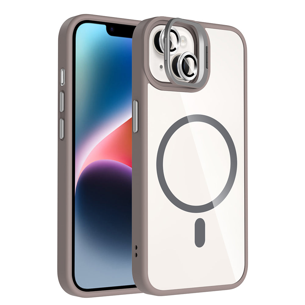 iPhone 14 Kılıf Standlı ve Kamera Lens Hediyeli M-Safe Şarj Özellikli Zore Etro Kılıf