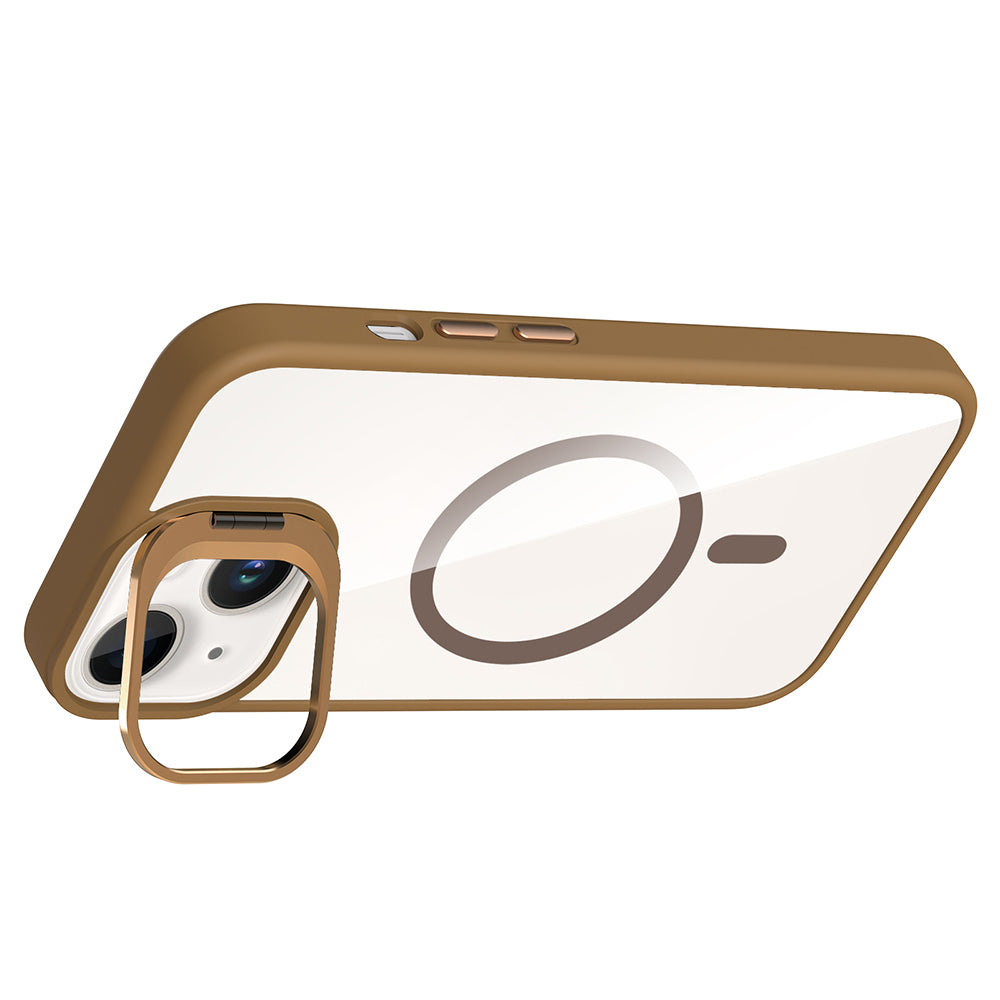 iPhone 14 Kılıf Standlı ve Kamera Lens Hediyeli M-Safe Şarj Özellikli Zore Etro Kılıf