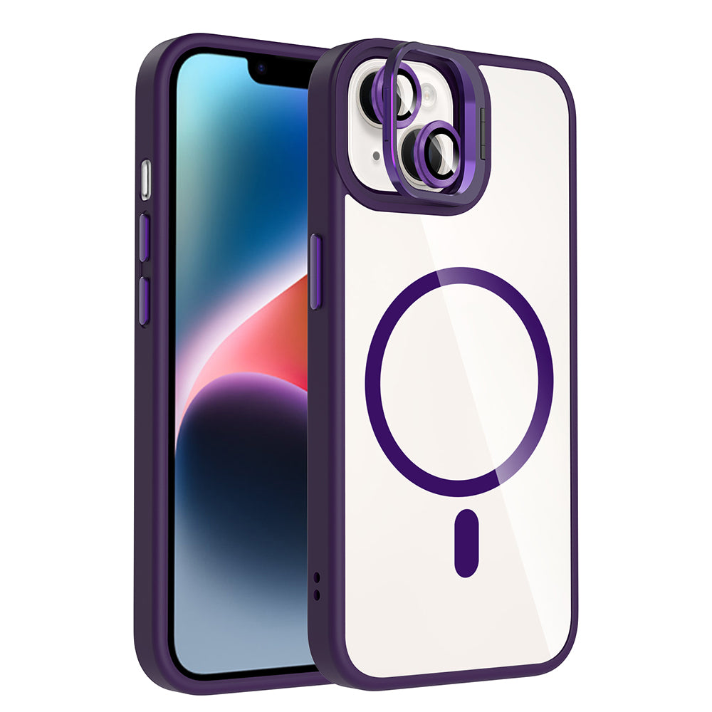 iPhone 14 Kılıf Standlı ve Kamera Lens Hediyeli M-Safe Şarj Özellikli Zore Etro Kılıf