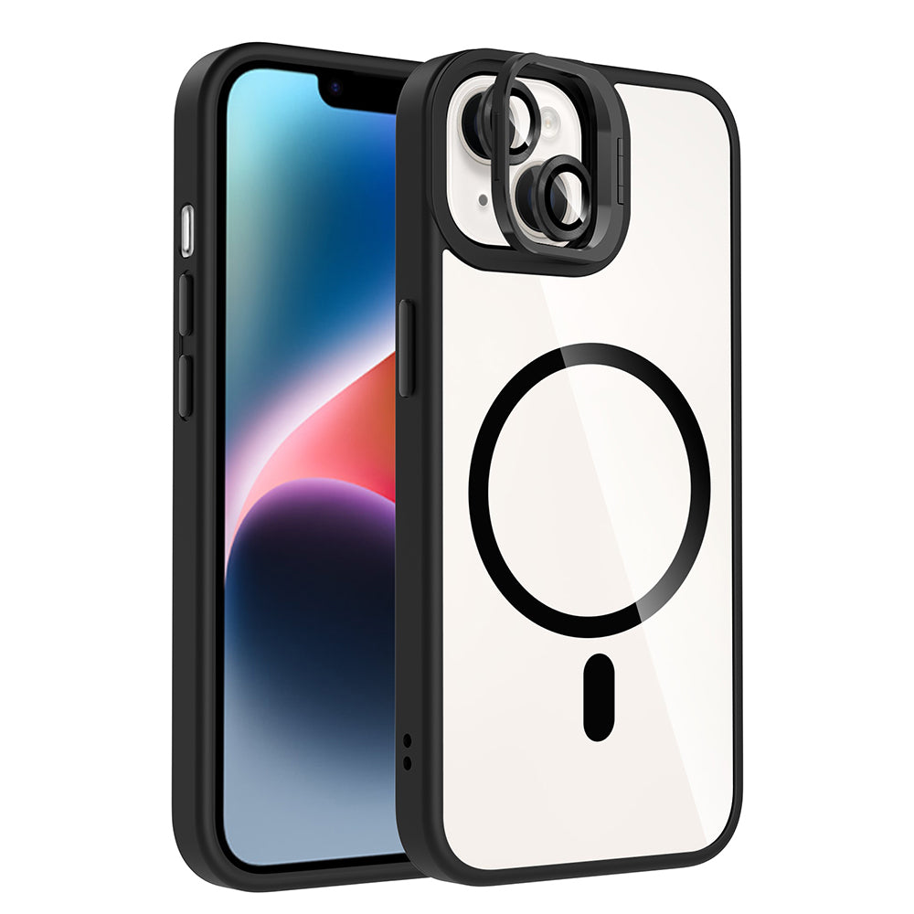 iPhone 14 Kılıf Standlı ve Kamera Lens Hediyeli M-Safe Şarj Özellikli Zore Etro Kılıf