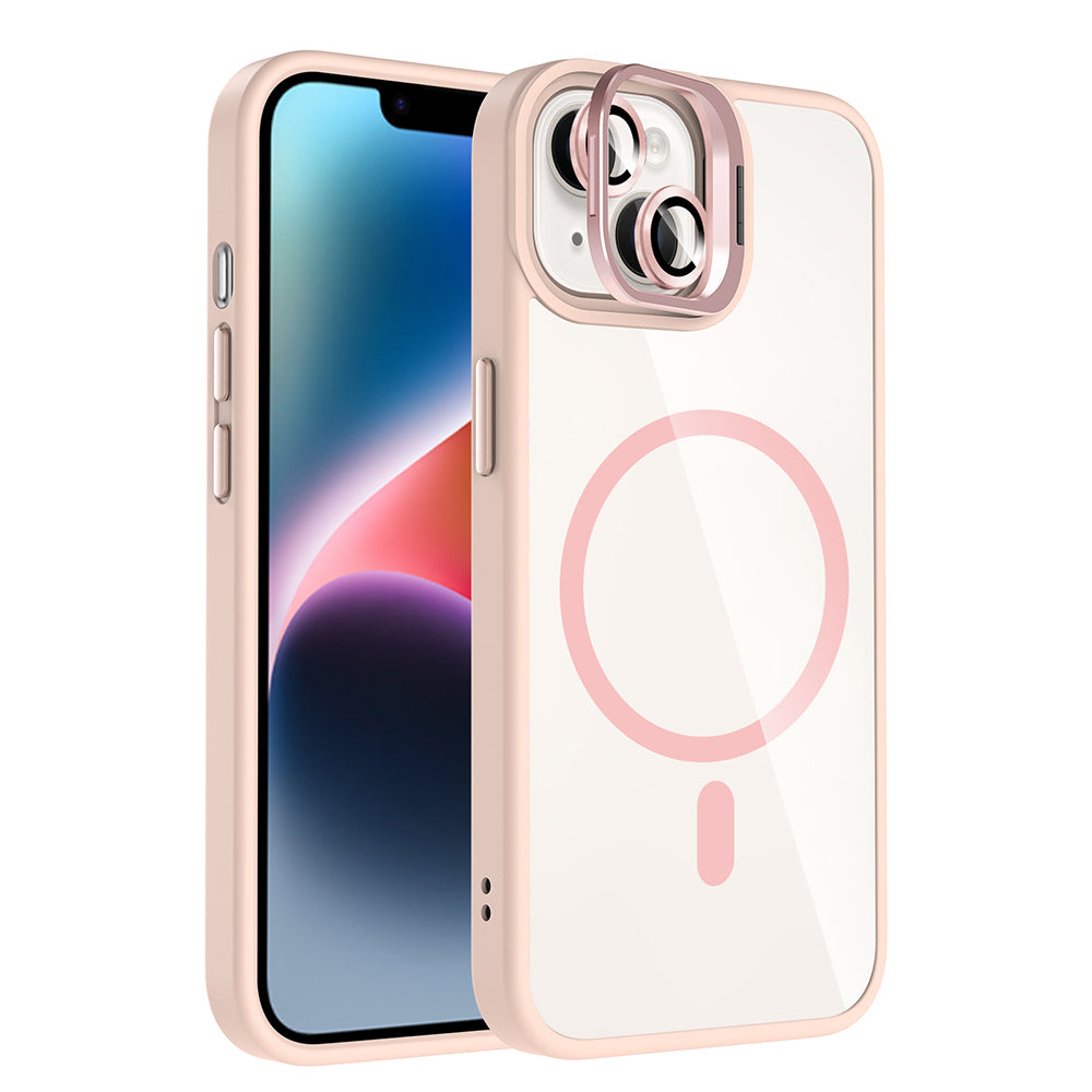 iPhone 14 Kılıf Standlı ve Kamera Lens Hediyeli M-Safe Şarj Özellikli Zore Etro Kılıf