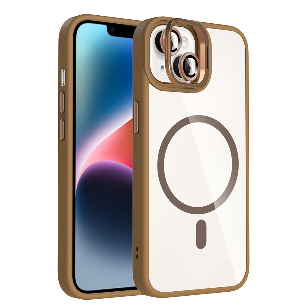 iPhone 14 Kılıf Standlı ve Kamera Lens Hediyeli M-Safe Şarj Özellikli Zore Etro Kılıf