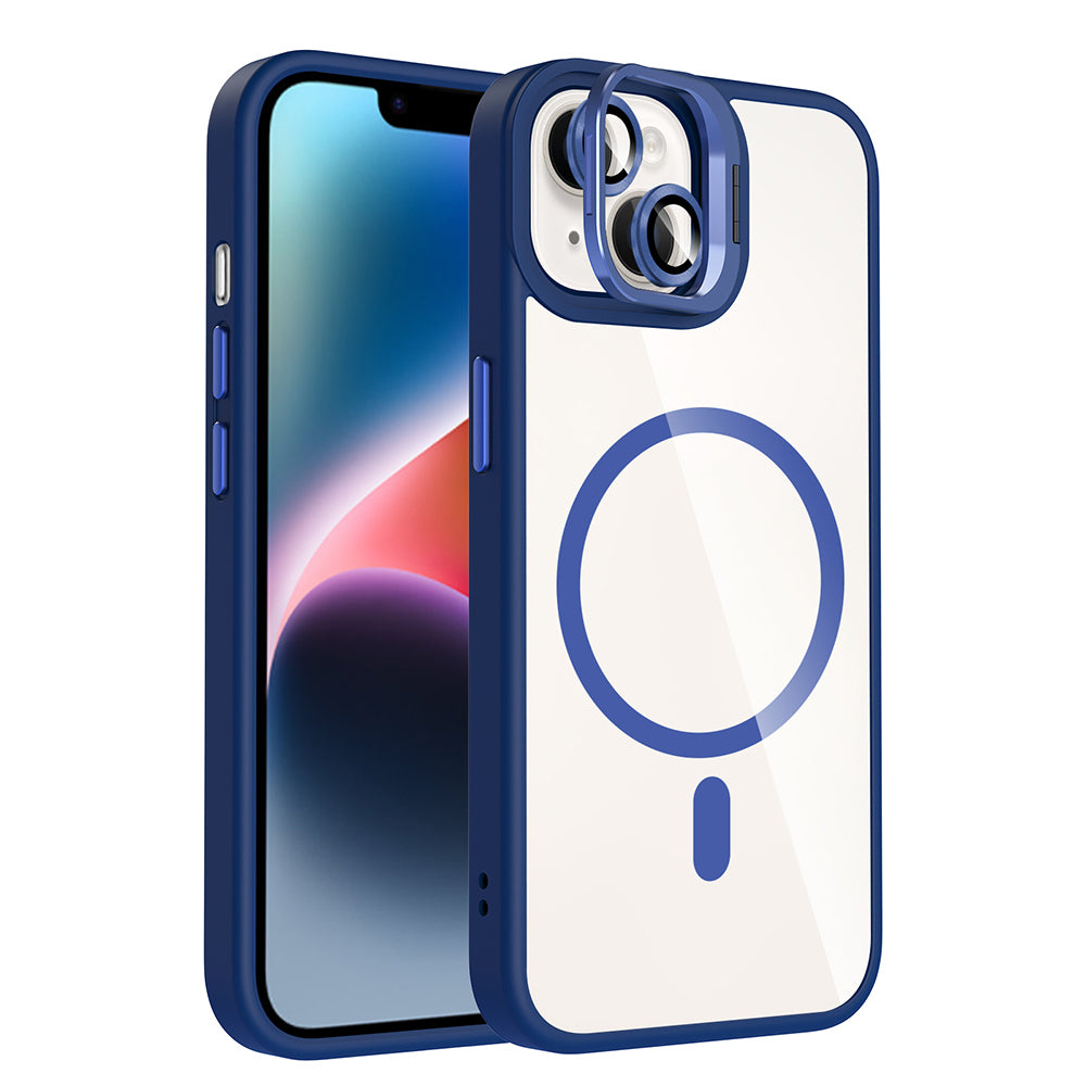 iPhone 14 Kılıf Standlı ve Kamera Lens Hediyeli M-Safe Şarj Özellikli Zore Etro Kılıf