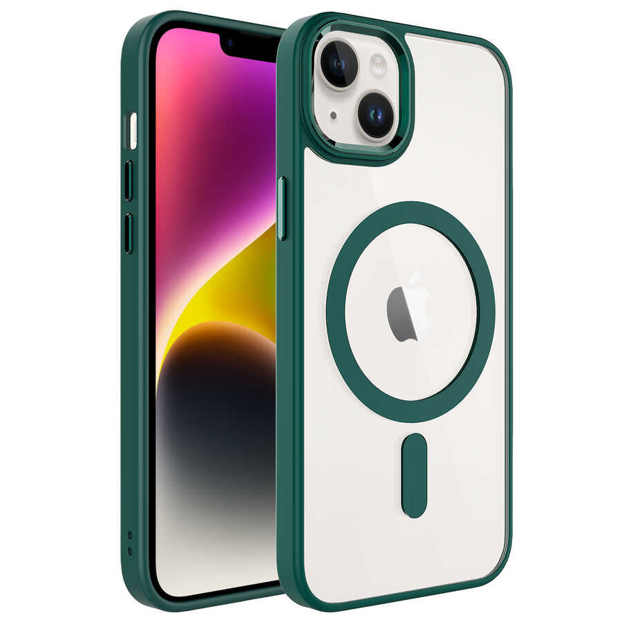 iPhone 14 Kılıf Wireless Şarj Özellikli Zore Krom M-safe Silikon Kılıf