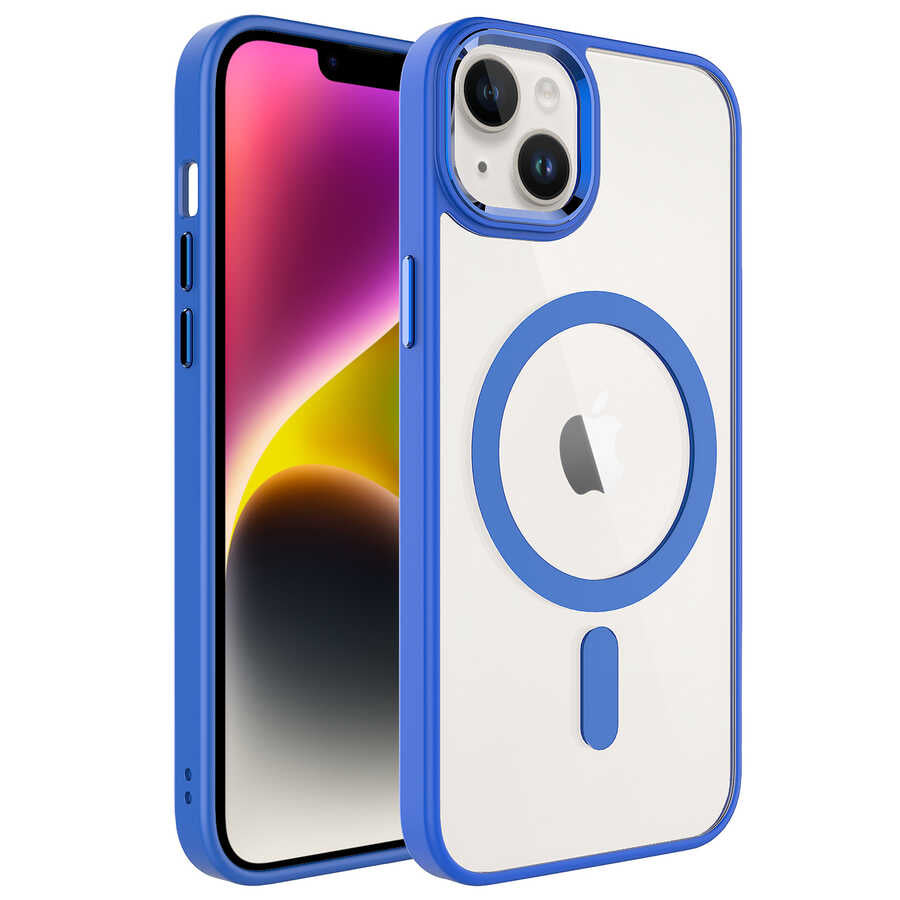 iPhone 14 Kılıf Wireless Şarj Özellikli Zore Krom M-safe Silikon Kılıf