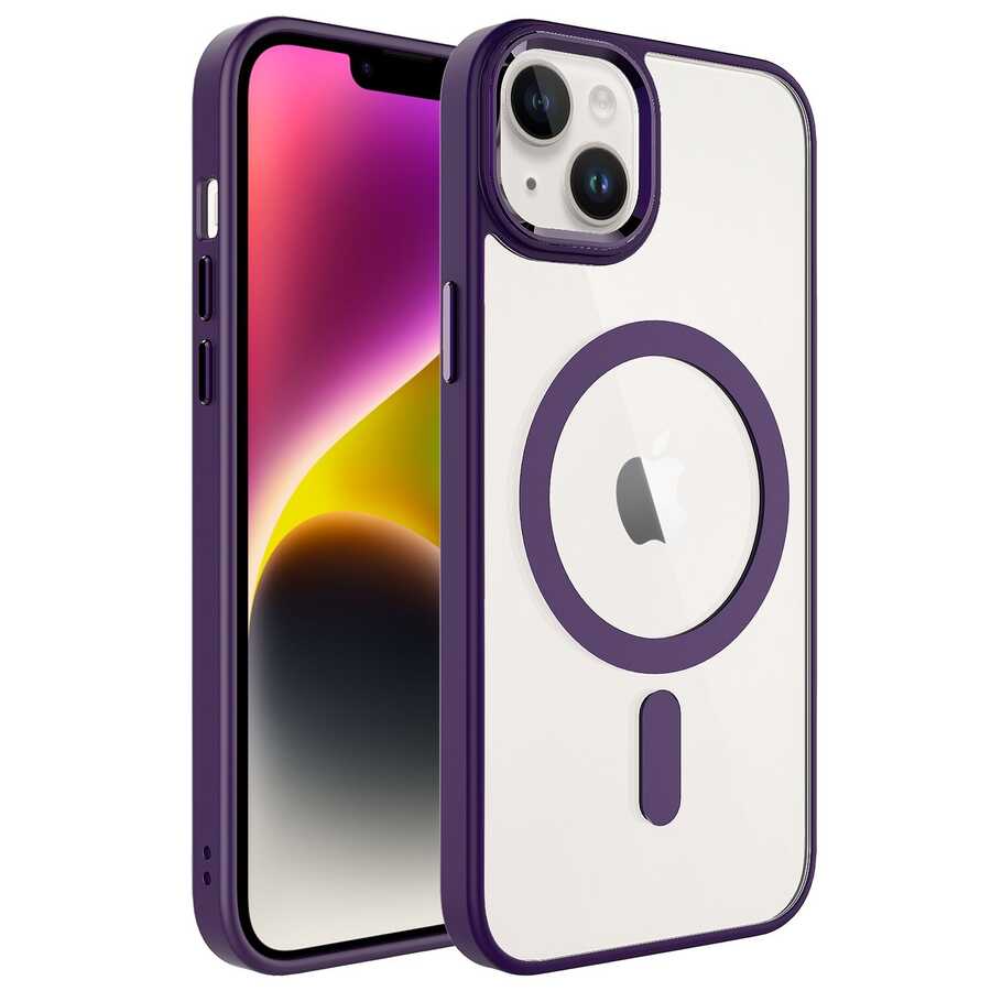 iPhone 14 Kılıf Wireless Şarj Özellikli Zore Krom M-safe Silikon Kılıf