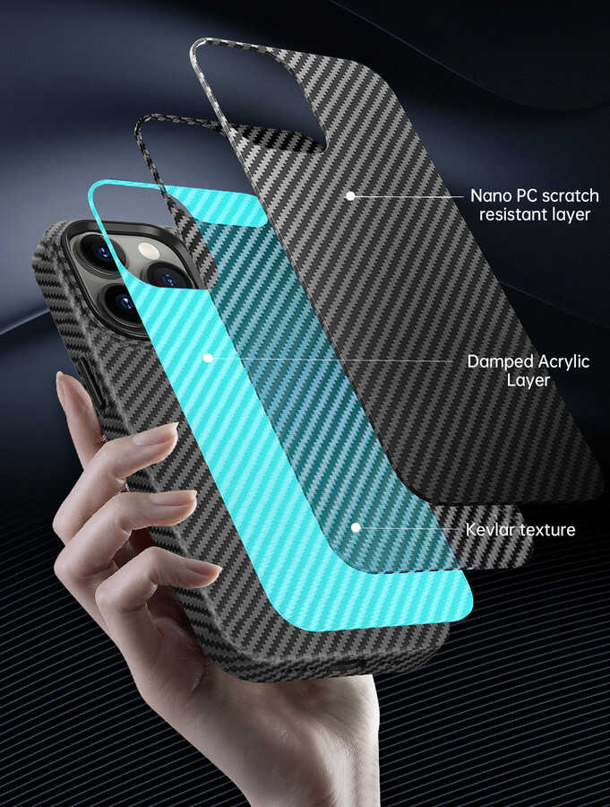 iPhone 14 Kılıf Wiwu Karbon Fiber Görünümlü M-safe Wireless Şarj Özellikli Kabon Kılıf
