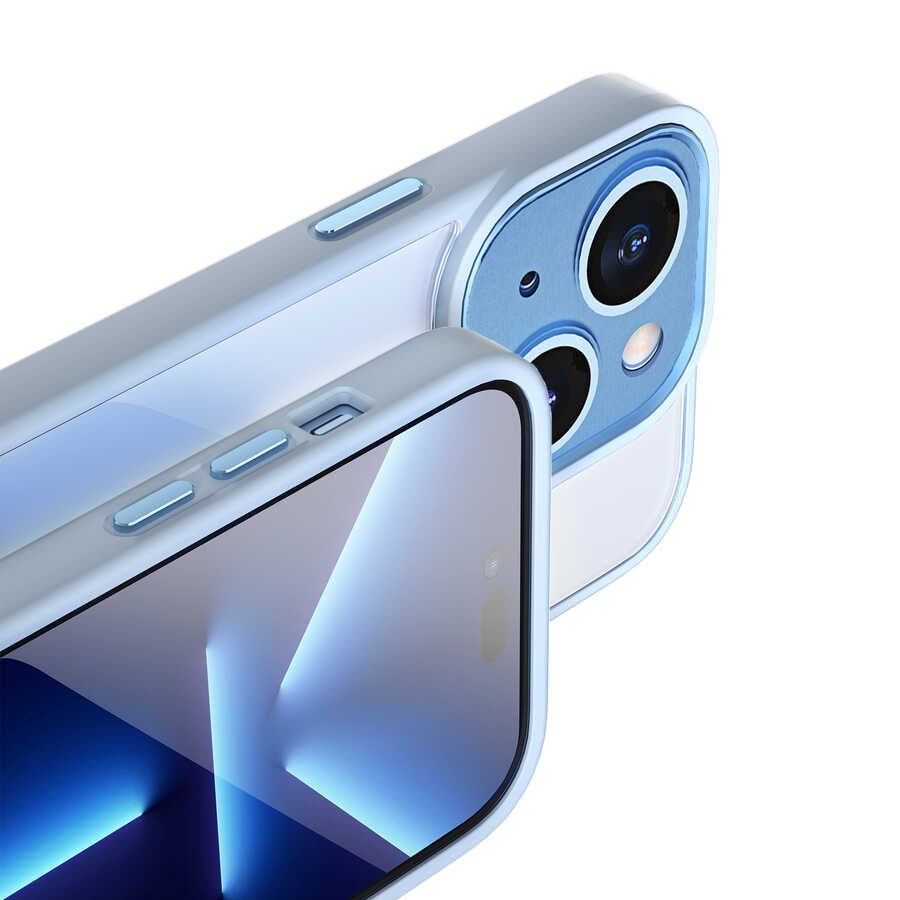 iPhone 14 Kılıf Wiwu VCC-104 Lens Korumalı Renkli Kenar Arkası Şeffaf Vivid Clear Kılıf