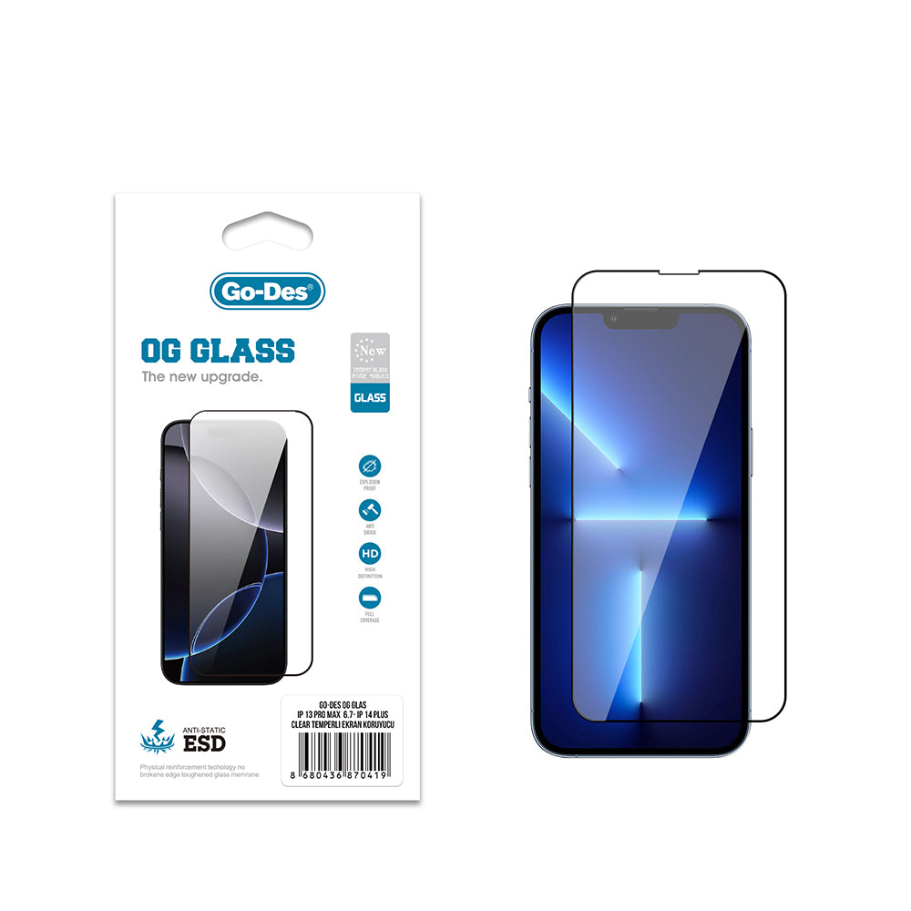 iPhone 14 Plus Go Des OG Glass Antistatik Temperli Cam Ekran Koruyucu