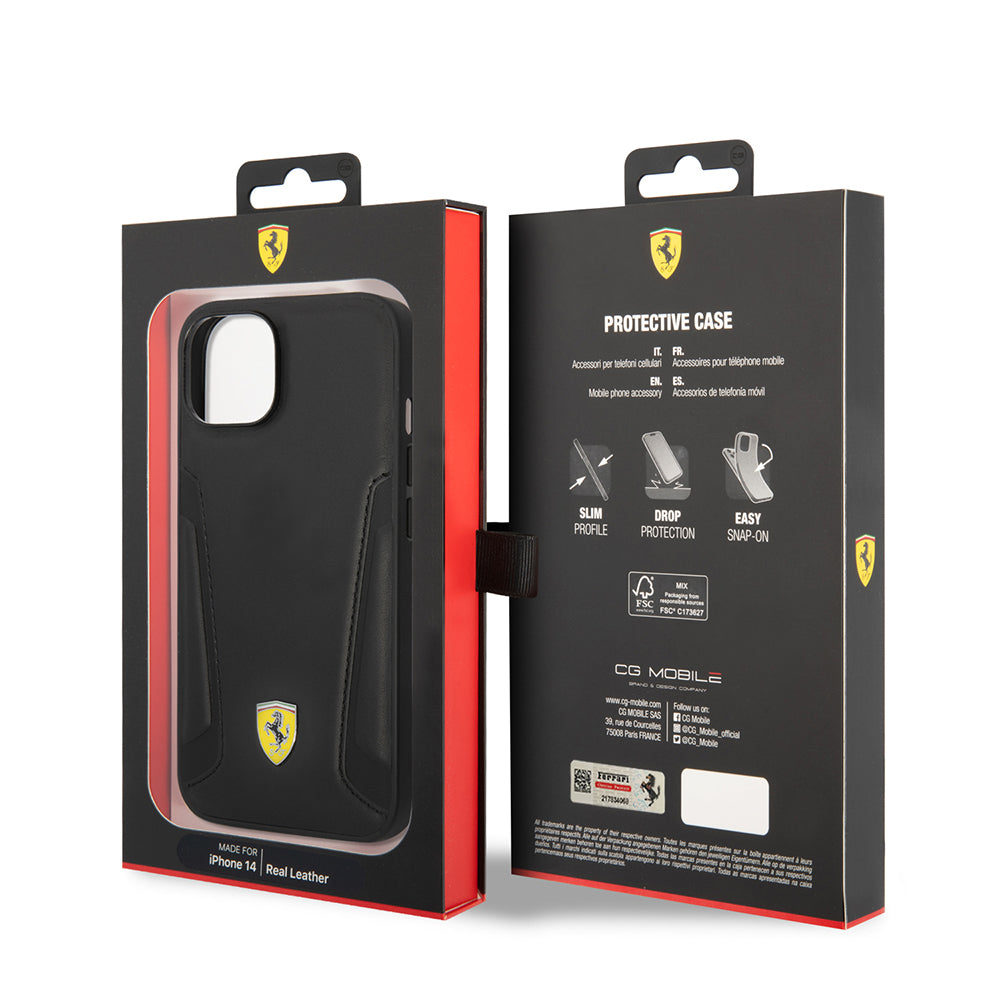 iPhone 14 Plus Kılıf Ferrari Orijinal Lisanslı M-safe Şarj Özellikli Deri Kenarları Damgalı Dizayn Kılıf