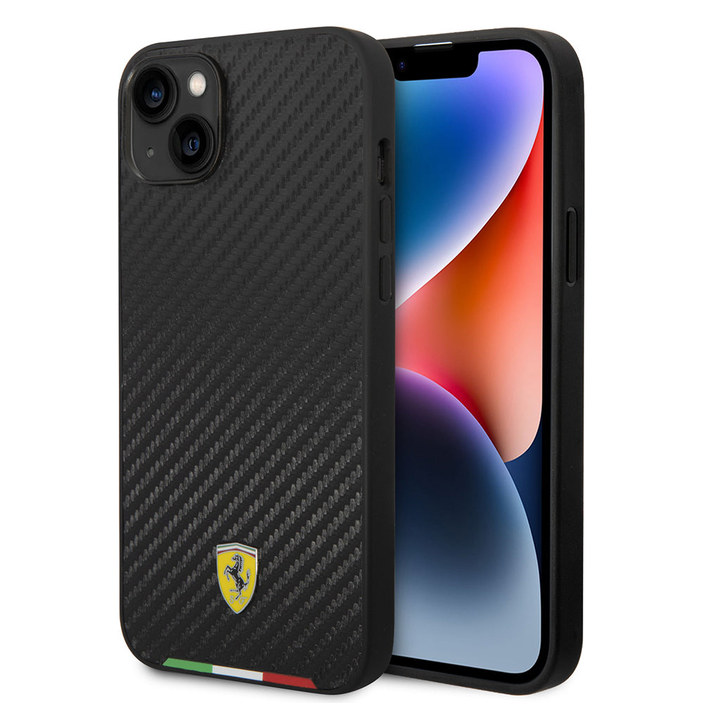 iPhone 14 Plus Kılıf Ferrari Orijinal Lisanslı M-safe Şarj Özellikli Karbon İtalyan Bayrak Dizayn Kılıf