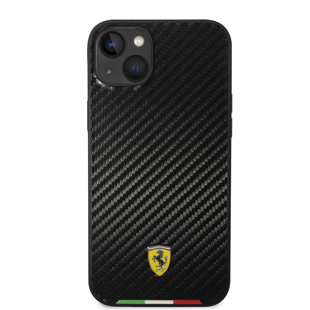 iPhone 14 Plus Kılıf Ferrari Orijinal Lisanslı M-safe Şarj Özellikli Karbon İtalyan Bayrak Dizayn Kılıf