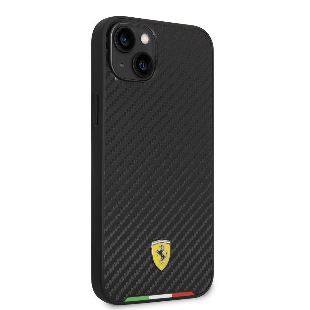 iPhone 14 Plus Kılıf Ferrari Orijinal Lisanslı M-safe Şarj Özellikli Karbon İtalyan Bayrak Dizayn Kılıf