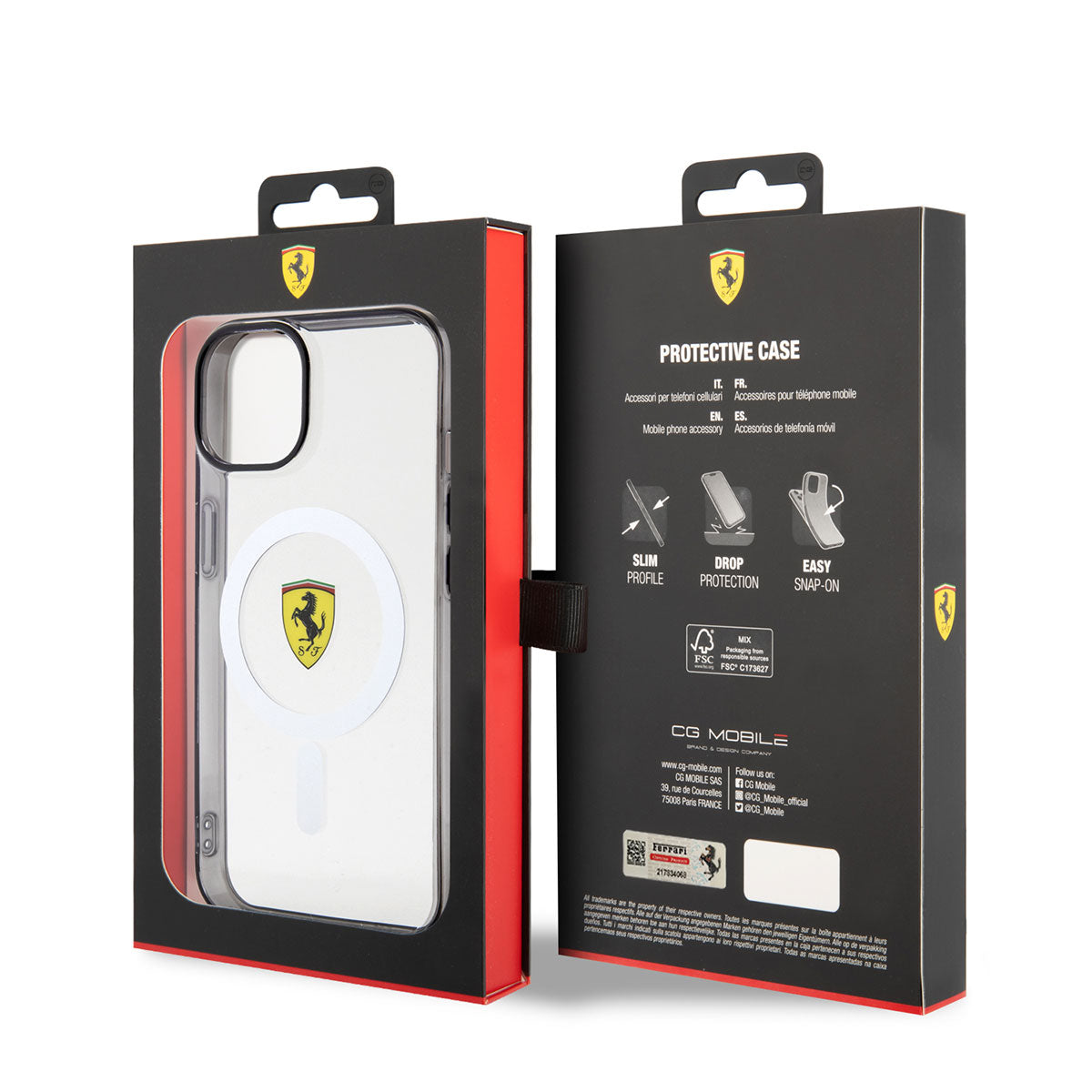 iPhone 14 Plus Kılıf Ferrari M-safe Şarj Özellikli Transparan Dizayn Kılıf