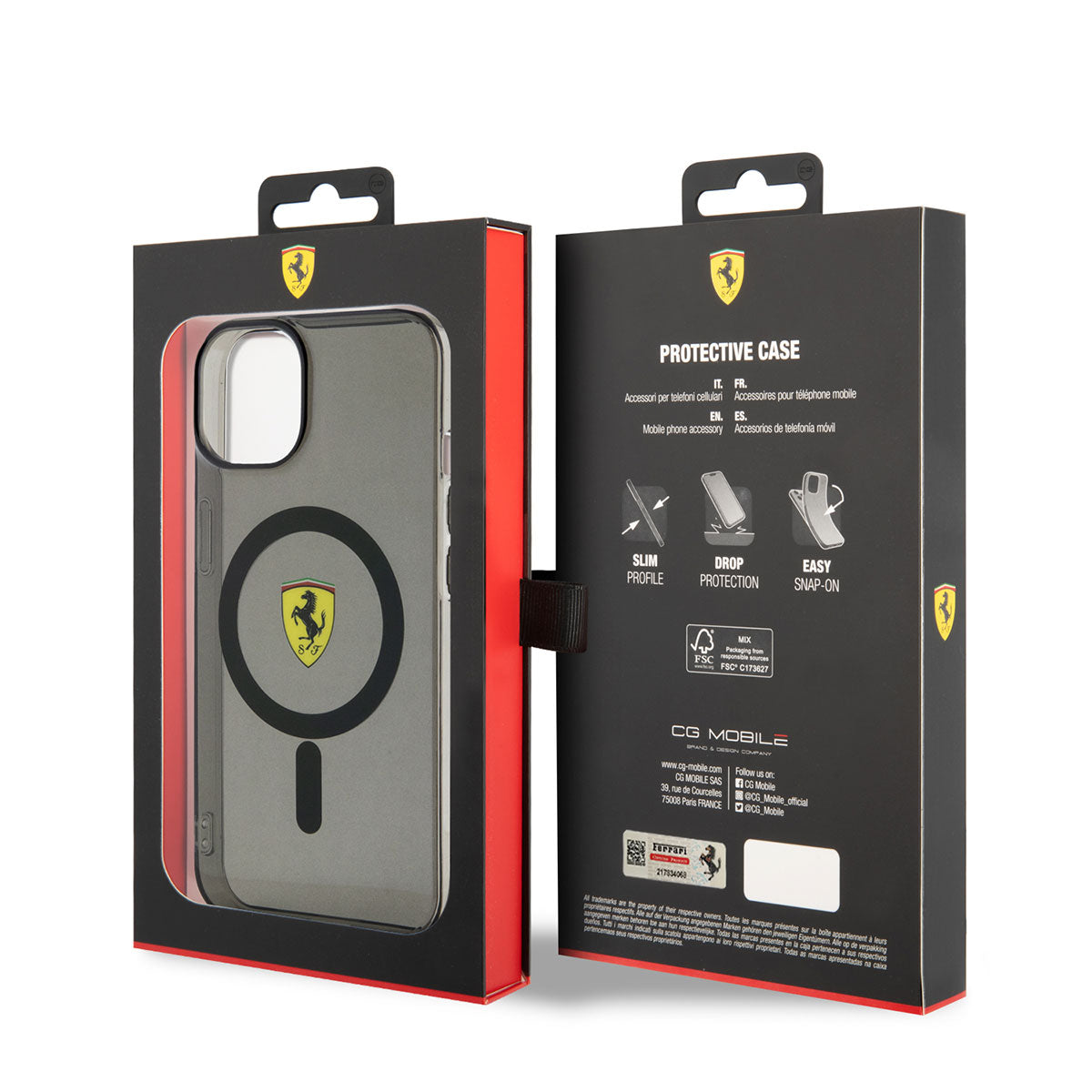 iPhone 14 Plus Kılıf Ferrari M-safe Şarj Özellikli Yarı Transparan Dizayn Kılıf