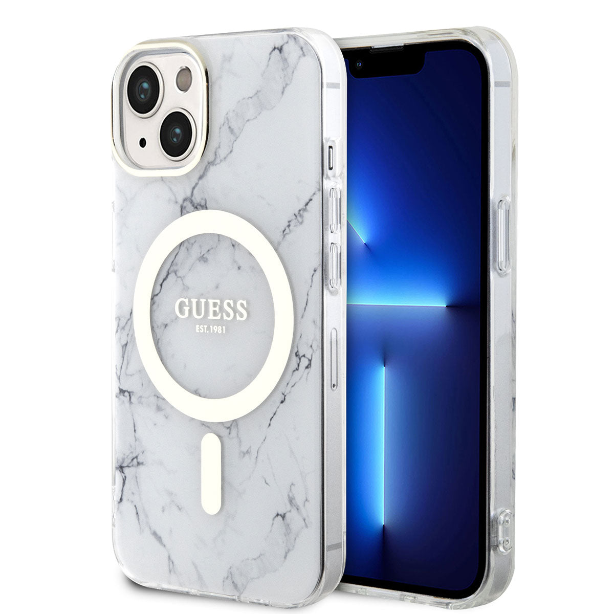 iPhone 14 Plus Kılıf GUESS M-safe Şarj Özellikli Mermer Desenli Kılıf