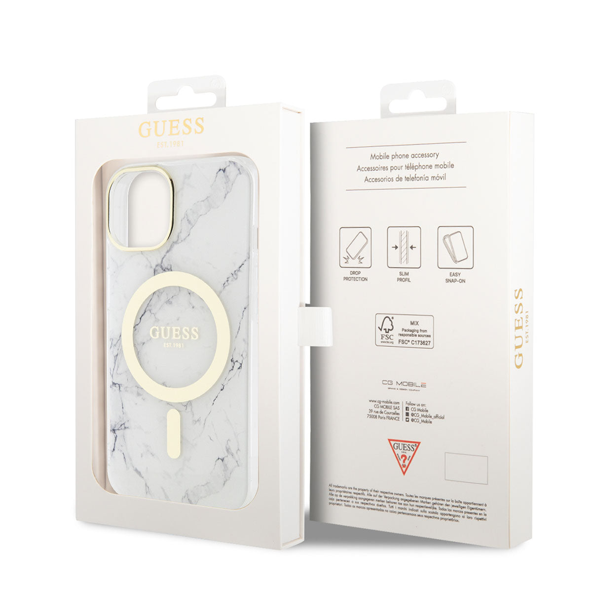 iPhone 14 Plus Kılıf GUESS M-safe Şarj Özellikli Mermer Desenli Kılıf