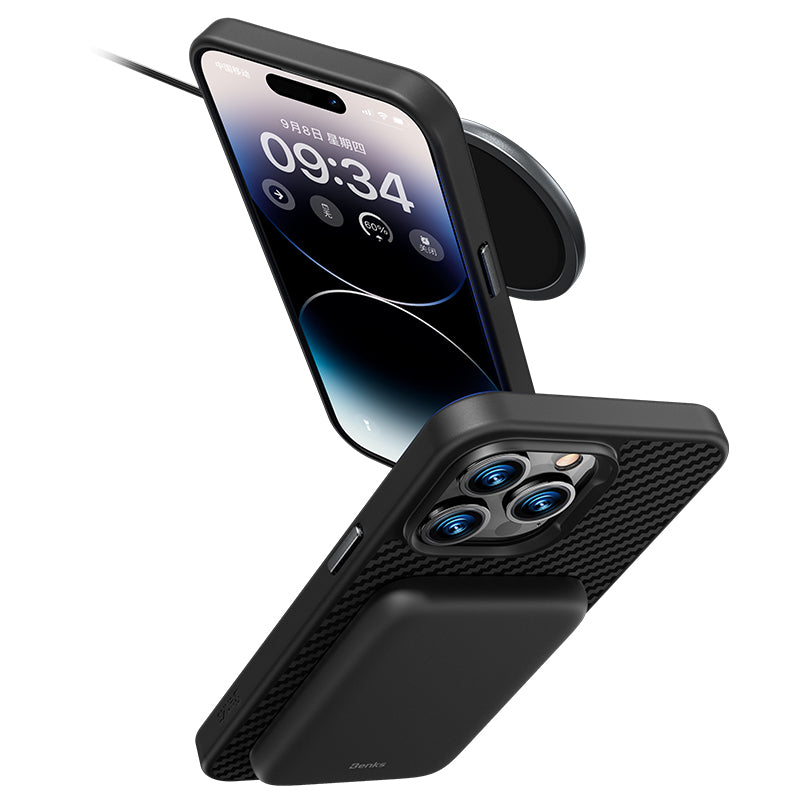 iPhone 14 Plus Kılıf Karbon Fiber M-safe Şarj Özellikli Benks Hybrid ArmorPro 1500D Kevlar Kılıf