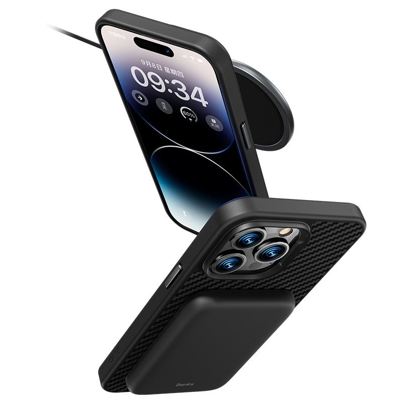 iPhone 14 Plus Kılıf Karbon Fiber M-safe Şarj Özellikli Benks Hybrid ArmorPro 1500D Kevlar Kılıf