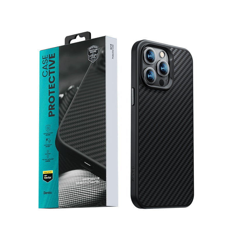 iPhone 14 Plus Kılıf Karbon Fiber M-safe Şarj Özellikli Benks Hybrid ArmorPro 1500D Kevlar Kılıf
