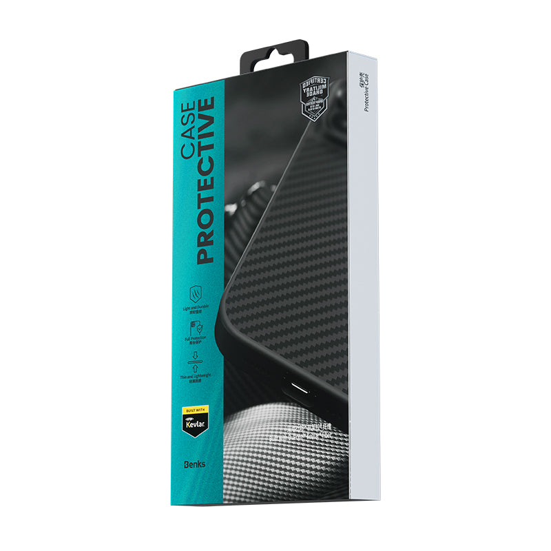 iPhone 14 Plus Kılıf Karbon Fiber M-safe Şarj Özellikli Benks Hybrid ArmorPro 1500D Kevlar Kılıf