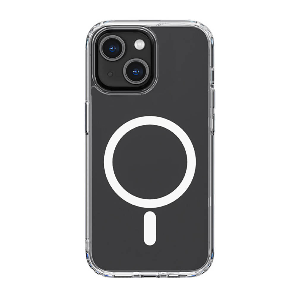 iPhone 14 Plus Kılıf M-safe Şarj Özellikli Airbagli Şeffaf PC Arka Yüzey Recci Magnetik Suction Serisi Kılıf