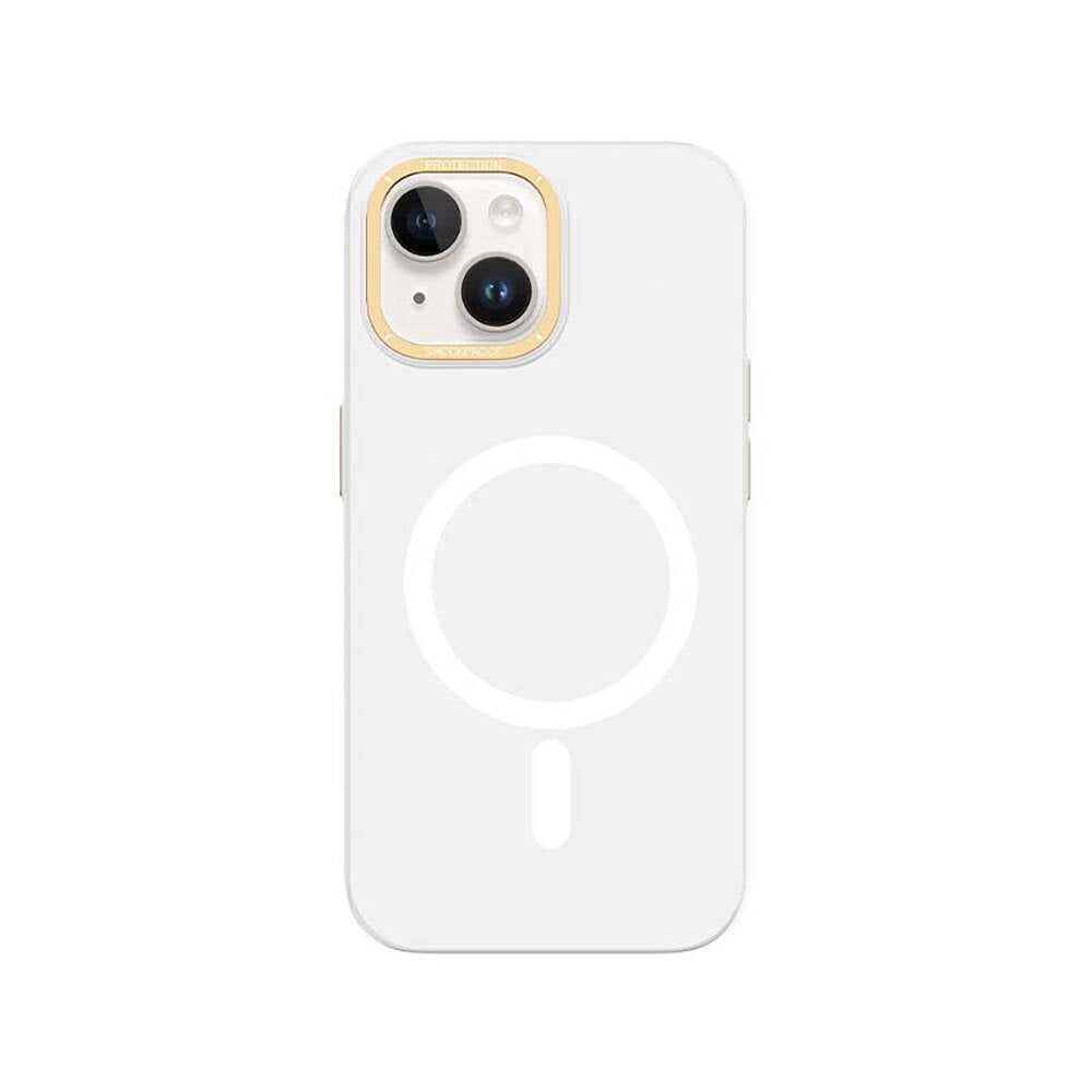 iPhone 14 Plus Kılıf M-safe Şarj Özellikli Metal Kamera Çerçeveli Recci Glaze Serisi Kılıf