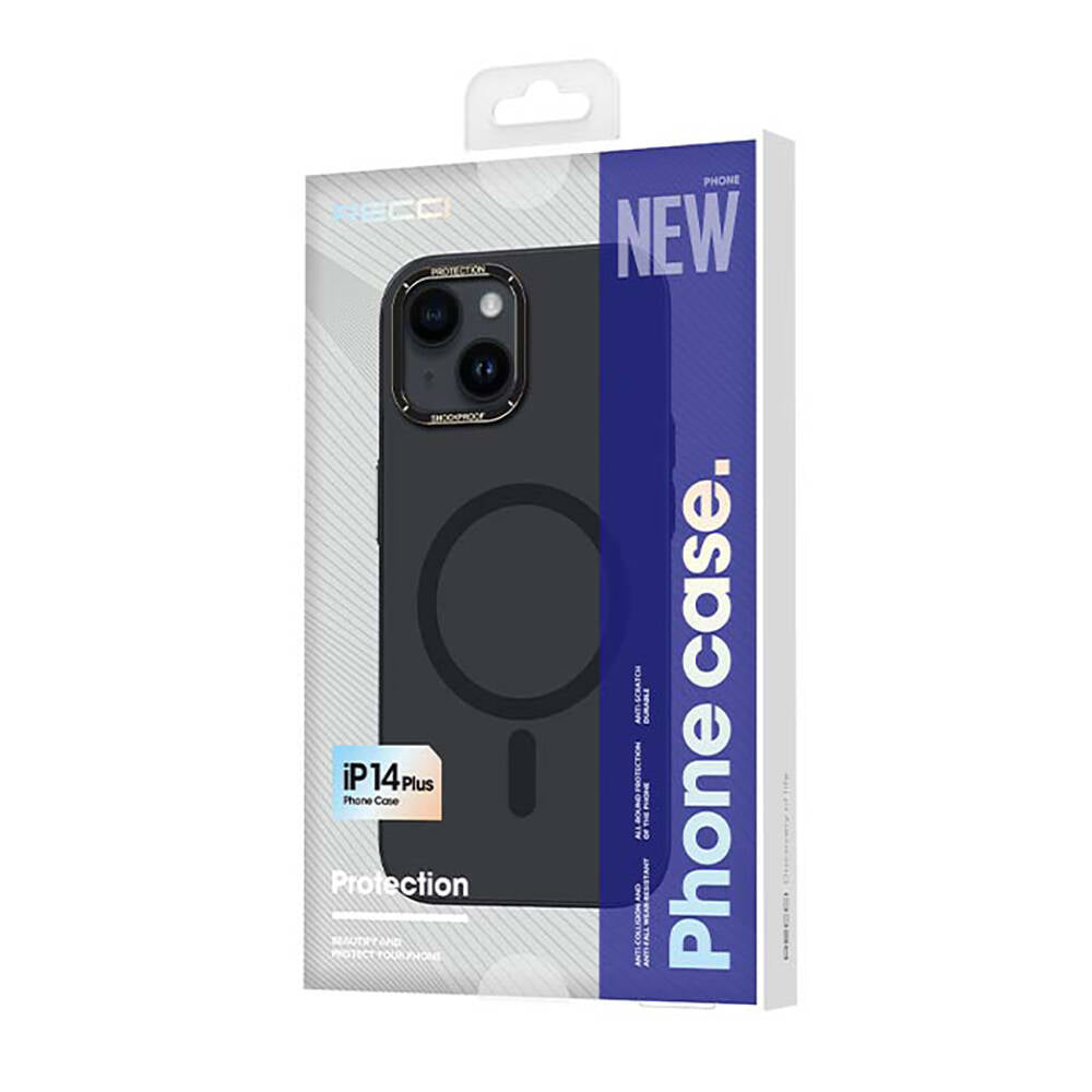 iPhone 14 Plus Kılıf M-safe Şarj Özellikli Metal Kamera Çerçeveli Recci Glaze Serisi Kılıf