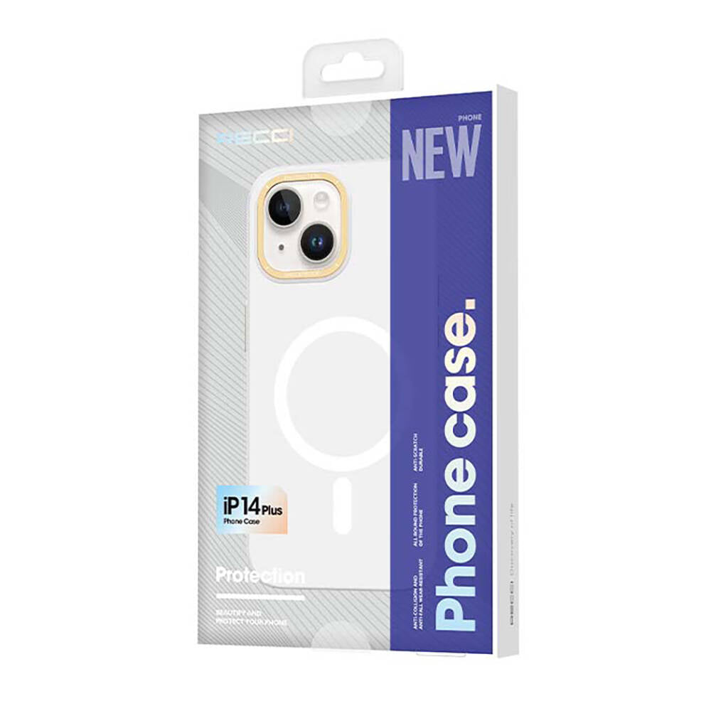 iPhone 14 Plus Kılıf M-safe Şarj Özellikli Metal Kamera Çerçeveli Recci Glaze Serisi Kılıf