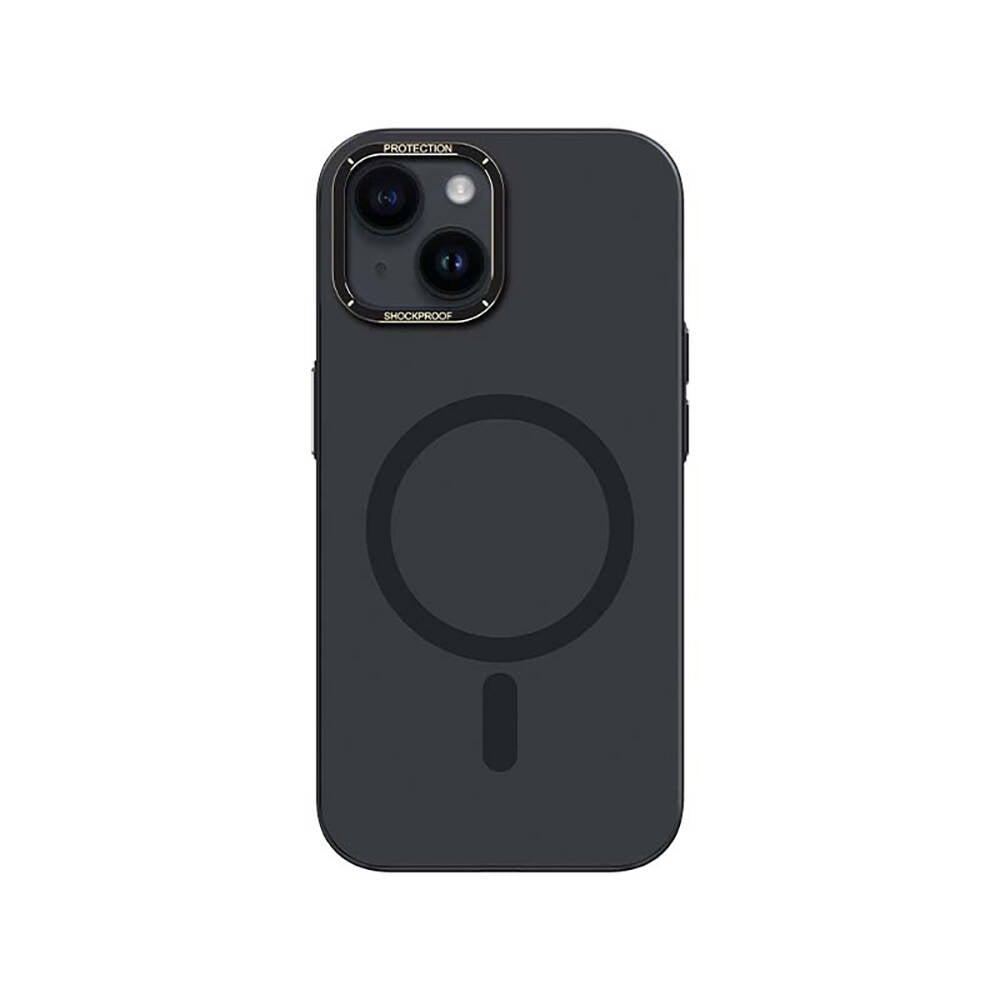 iPhone 14 Plus Kılıf M-safe Şarj Özellikli Metal Kamera Çerçeveli Recci Glaze Serisi Kılıf