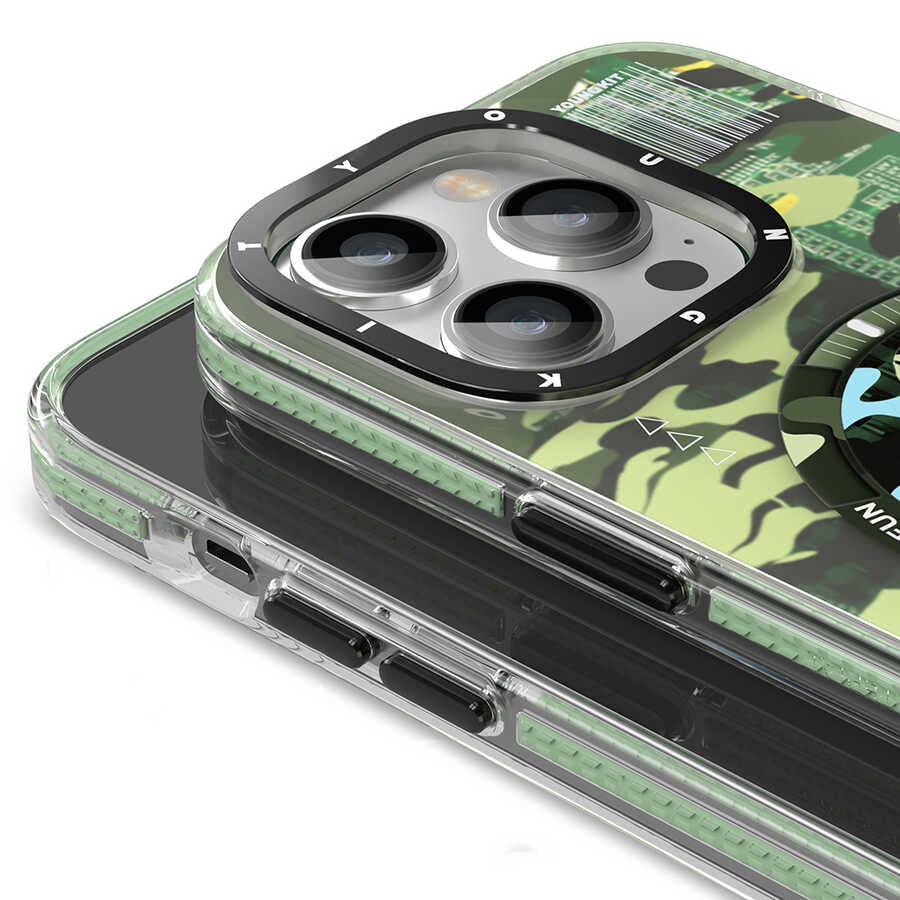iPhone 14 Plus Kılıf M-safe Şarj Özellikli YoungKit Kamuflaj Serisi Kılıf