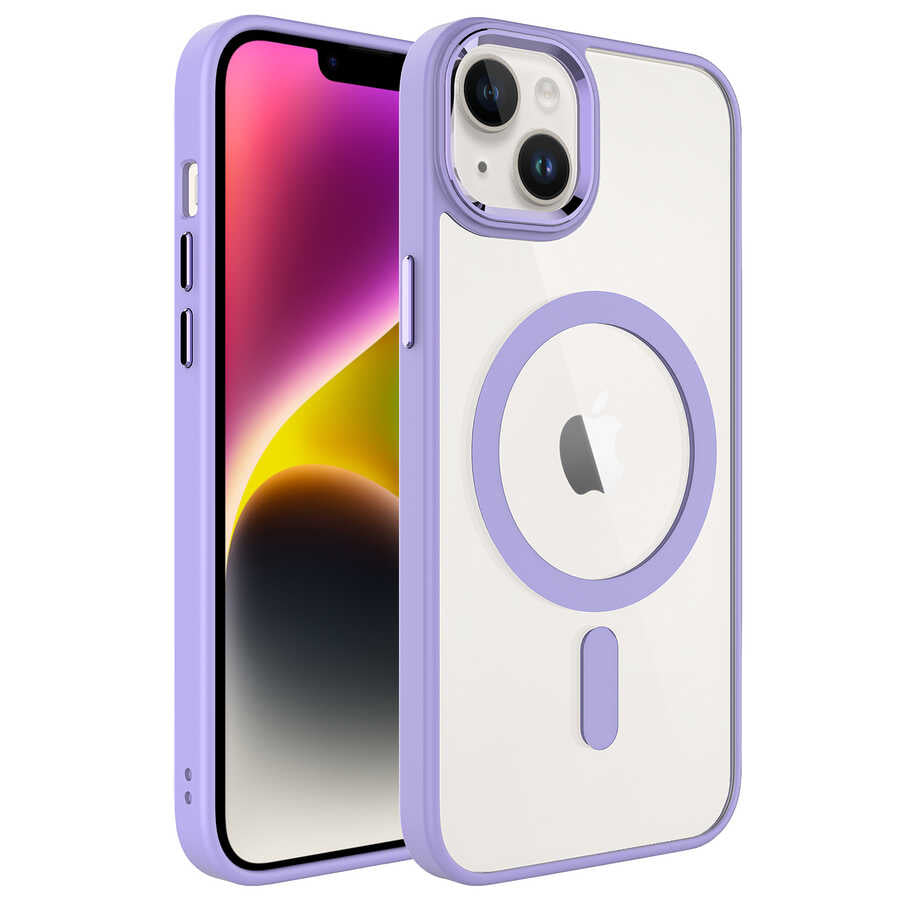iPhone 14 Plus Kılıf Wireless Şarj Özellikli Zore Krom M-safe Silikon Kılıf