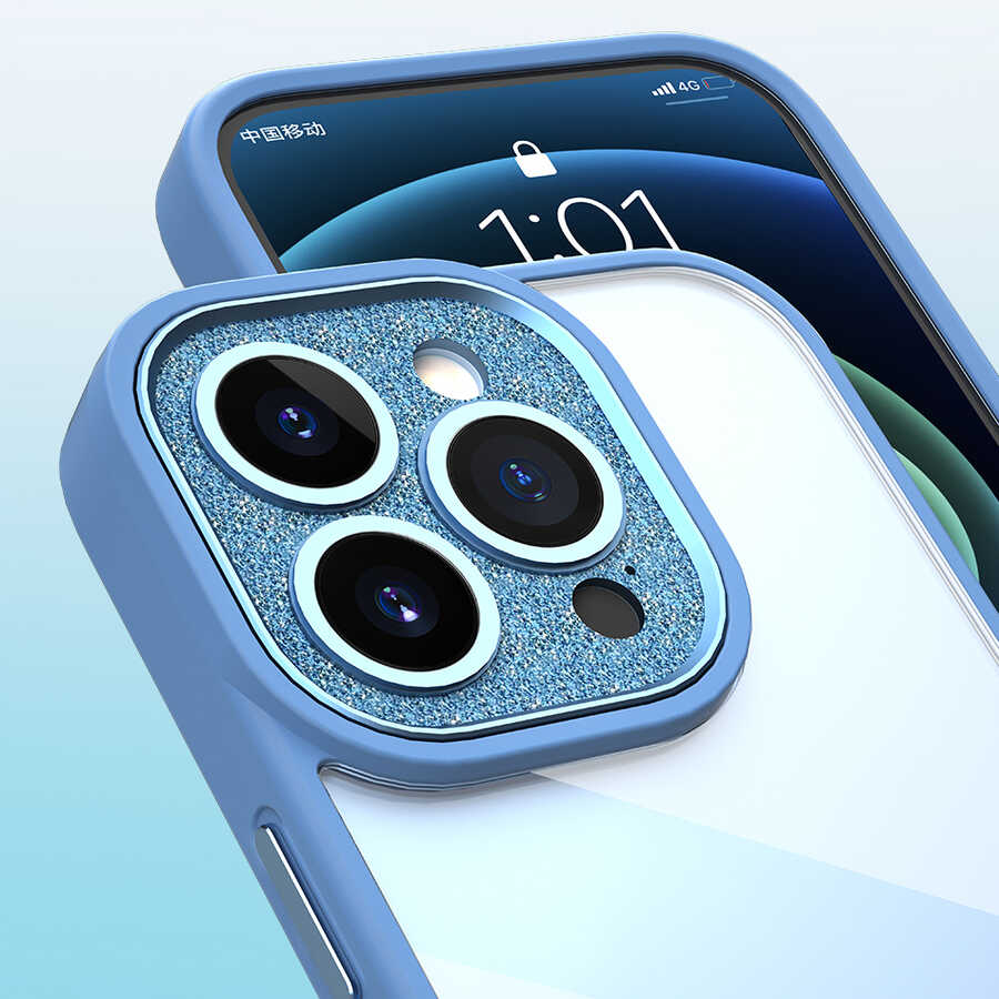 iPhone 14 Plus Kılıf Wiwu GCC-105 Lens Korumalı Renkli Kenar Arkası Şeffaf Multicolor Kılıf
