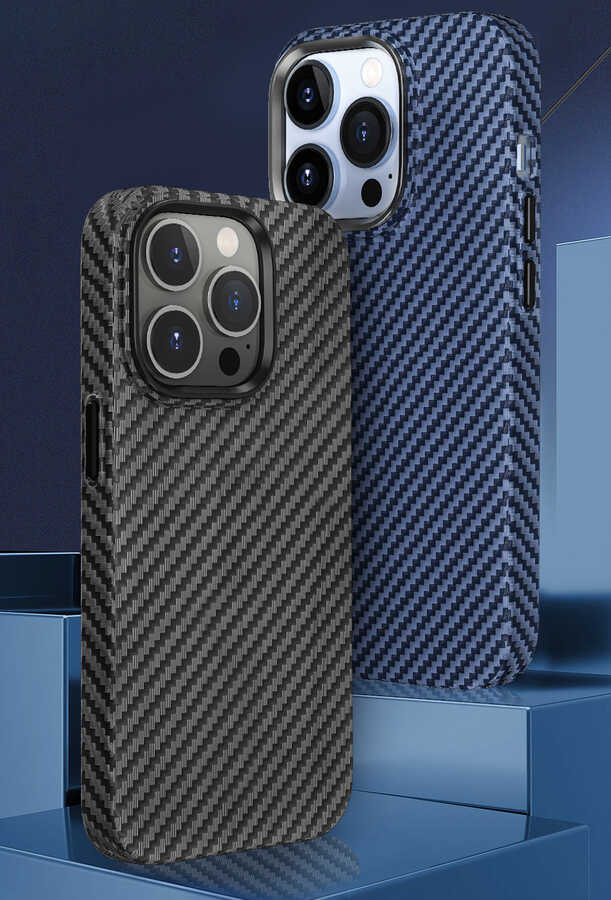 iPhone 14 Plus Kılıf Wiwu Karbon Fiber Görünümlü M-safe Wireless Şarj Özellikli Kabon Kılıf
