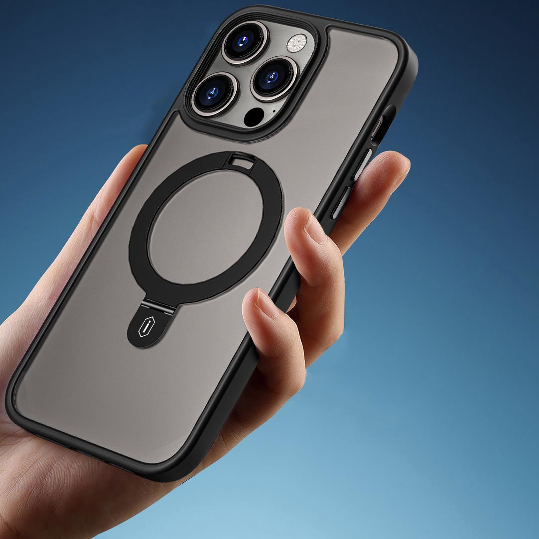 iPhone 14 Plus Kılıf Wiwu ZMM-010 M-safe Şarj Özellikli Parmak İzi Bırakmayan Mat Transparan Standlı Kılıf