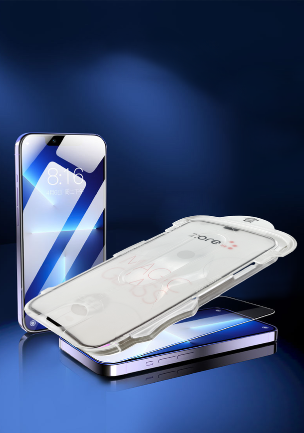 iPhone 14 Plus Zore Kolay Uygulama Aparatlı 5D Magic Glass Cam Ekran Koruyucu