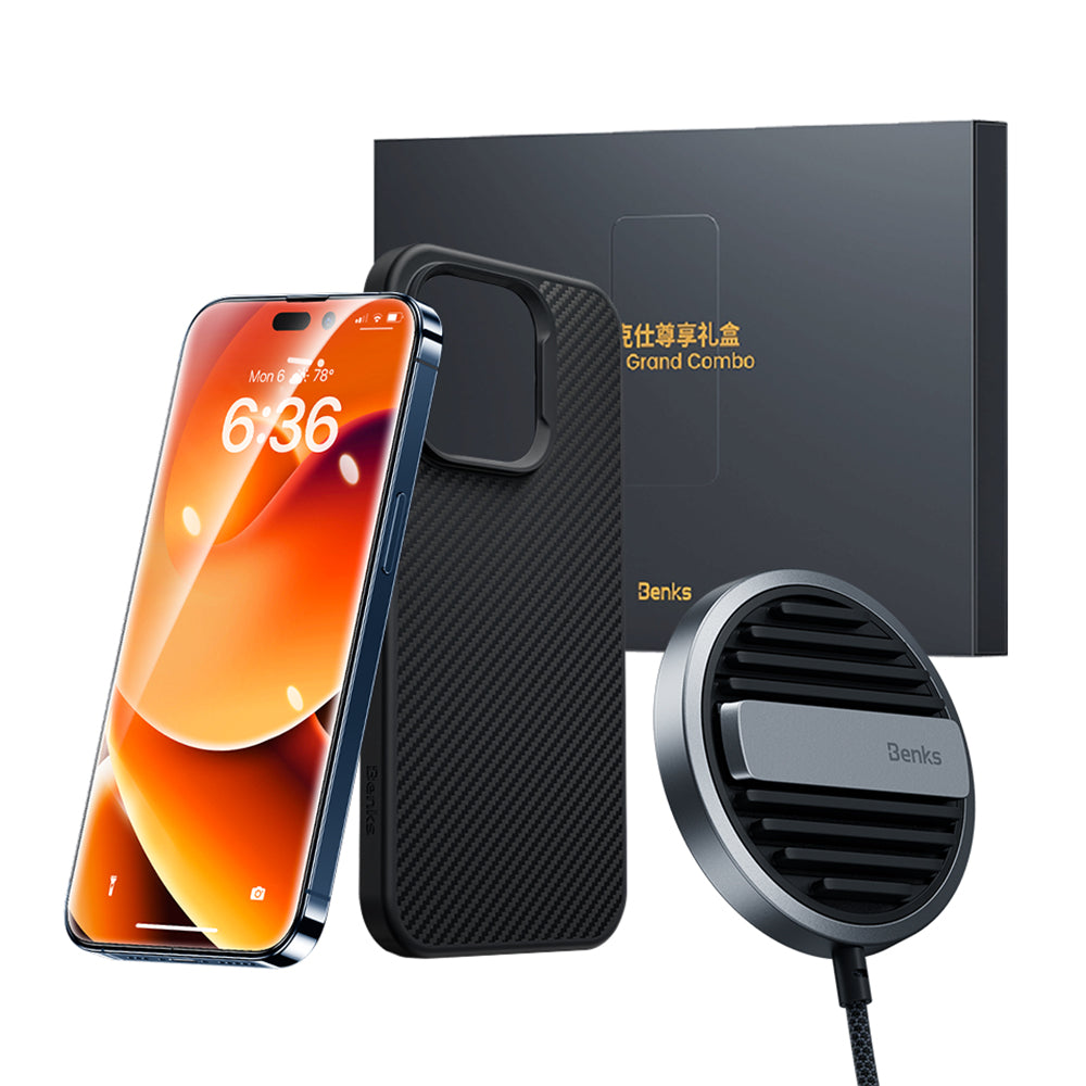 iPhone 14 Pro Benks Grand Combo MFM01 3in1 Aksesuar Seti Kılıf-Ekran Koruyucu-Wireless Şarj Aleti