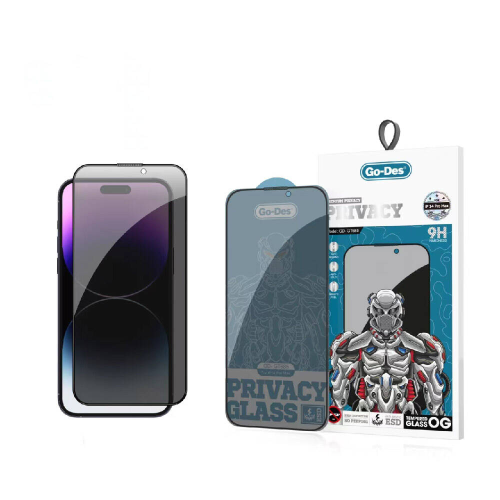 iPhone 14 Pro Go Des 9D Full Cover Privacy Temperli Cam Ekran Koruyucu