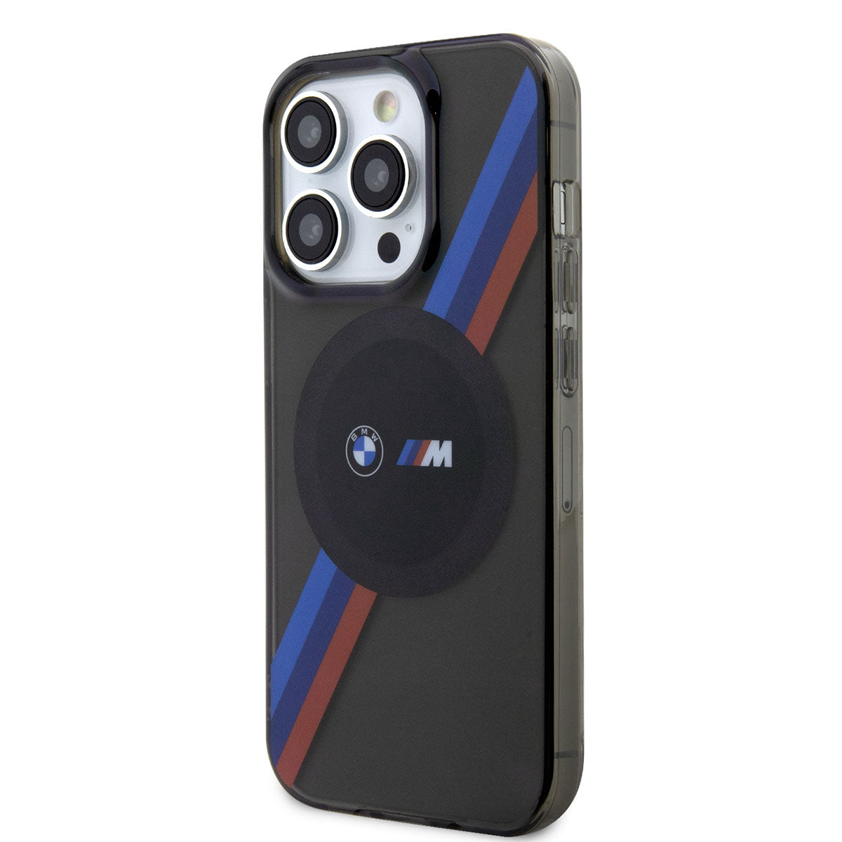 iPhone 14 Pro Kılıf BMW M-safe Şarj Özellikli Transparan 3 Renkli Şerit Dizayn Kılıf