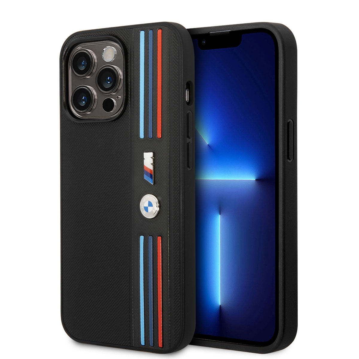iPhone 14 Pro Kılıf BMW PU Deri 3 Renkli Çizgili Örgü Dizayn Kılıf
