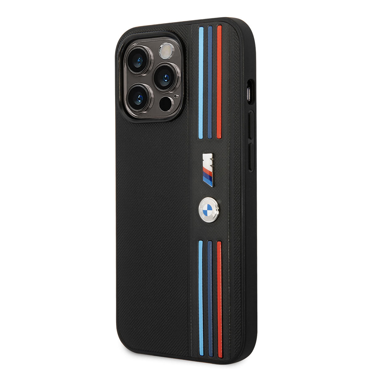 iPhone 14 Pro Kılıf BMW PU Deri 3 Renkli Çizgili Örgü Dizayn Kılıf