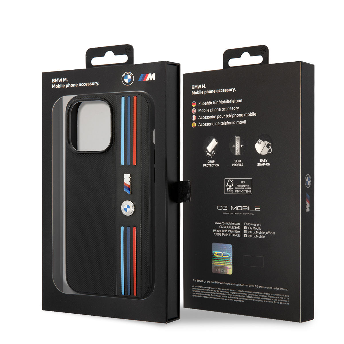 iPhone 14 Pro Kılıf BMW PU Deri 3 Renkli Çizgili Örgü Dizayn Kılıf
