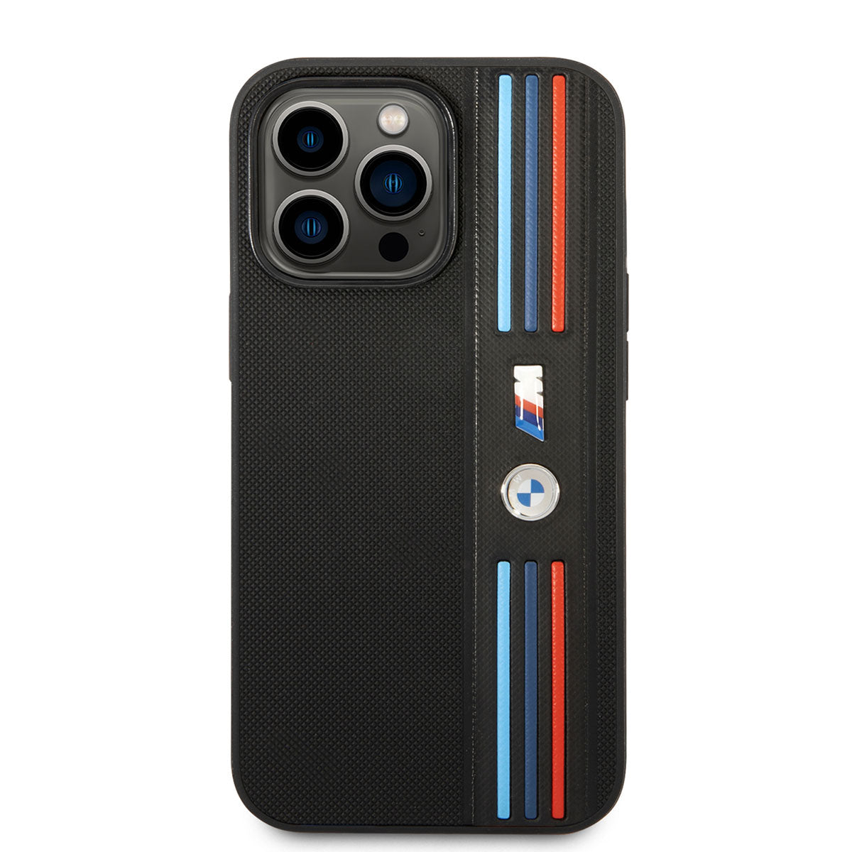 iPhone 14 Pro Kılıf BMW PU Deri 3 Renkli Çizgili Örgü Dizayn Kılıf
