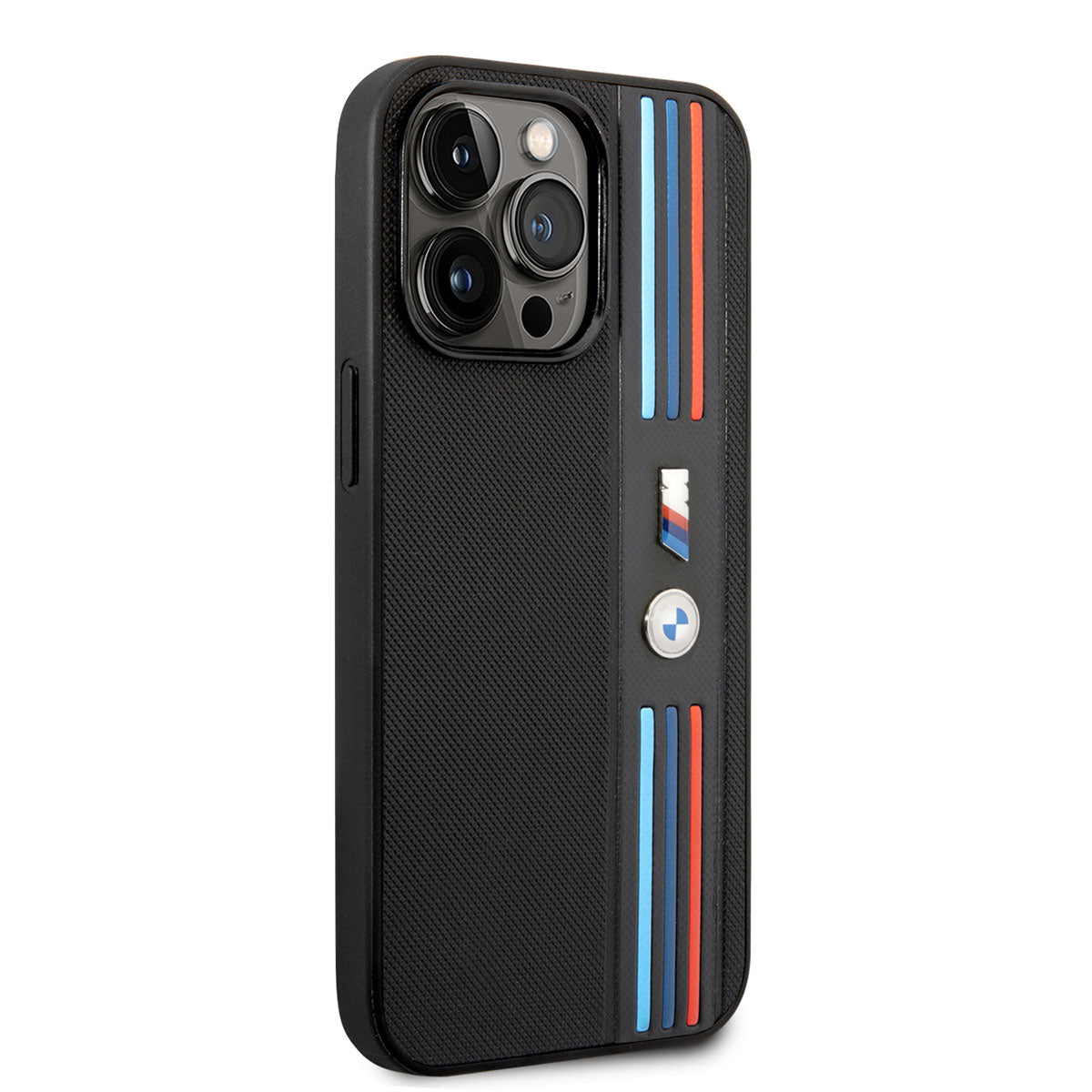 iPhone 14 Pro Kılıf BMW PU Deri 3 Renkli Çizgili Örgü Dizayn Kılıf