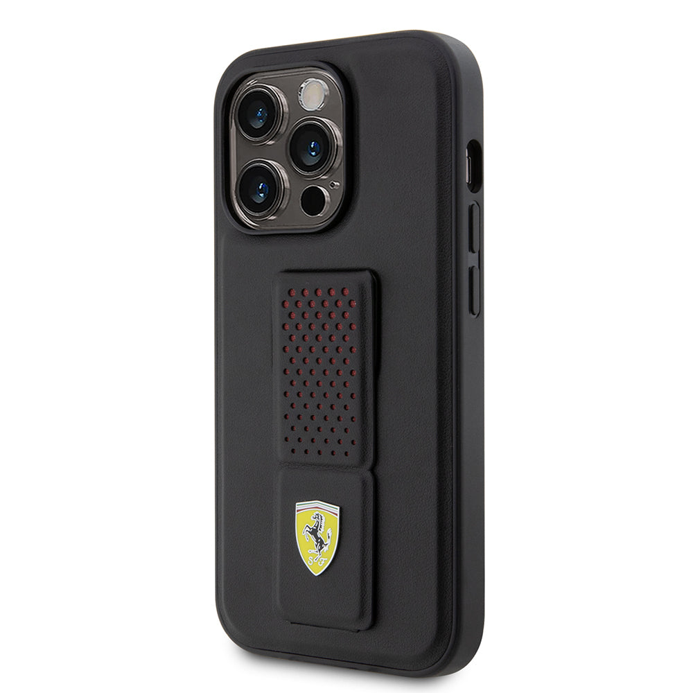 iPhone 14 Pro Kılıf Ferrari Orijinal Lisanlı Klasik Metal Logolu Delikli Standlı Deri Kılıf