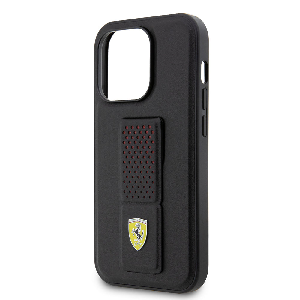 iPhone 14 Pro Kılıf Ferrari Orijinal Lisanlı Klasik Metal Logolu Delikli Standlı Deri Kılıf