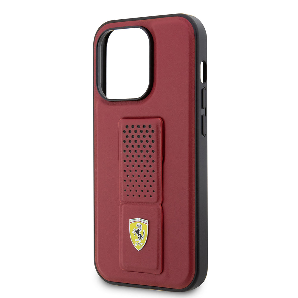 iPhone 14 Pro Kılıf Ferrari Orijinal Lisanlı Klasik Metal Logolu Delikli Standlı Deri Kılıf