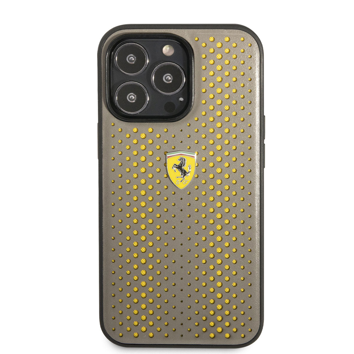 iPhone 14 Pro Kılıf Ferrari Deri Sarı Noktalı Dizayn Kılıf