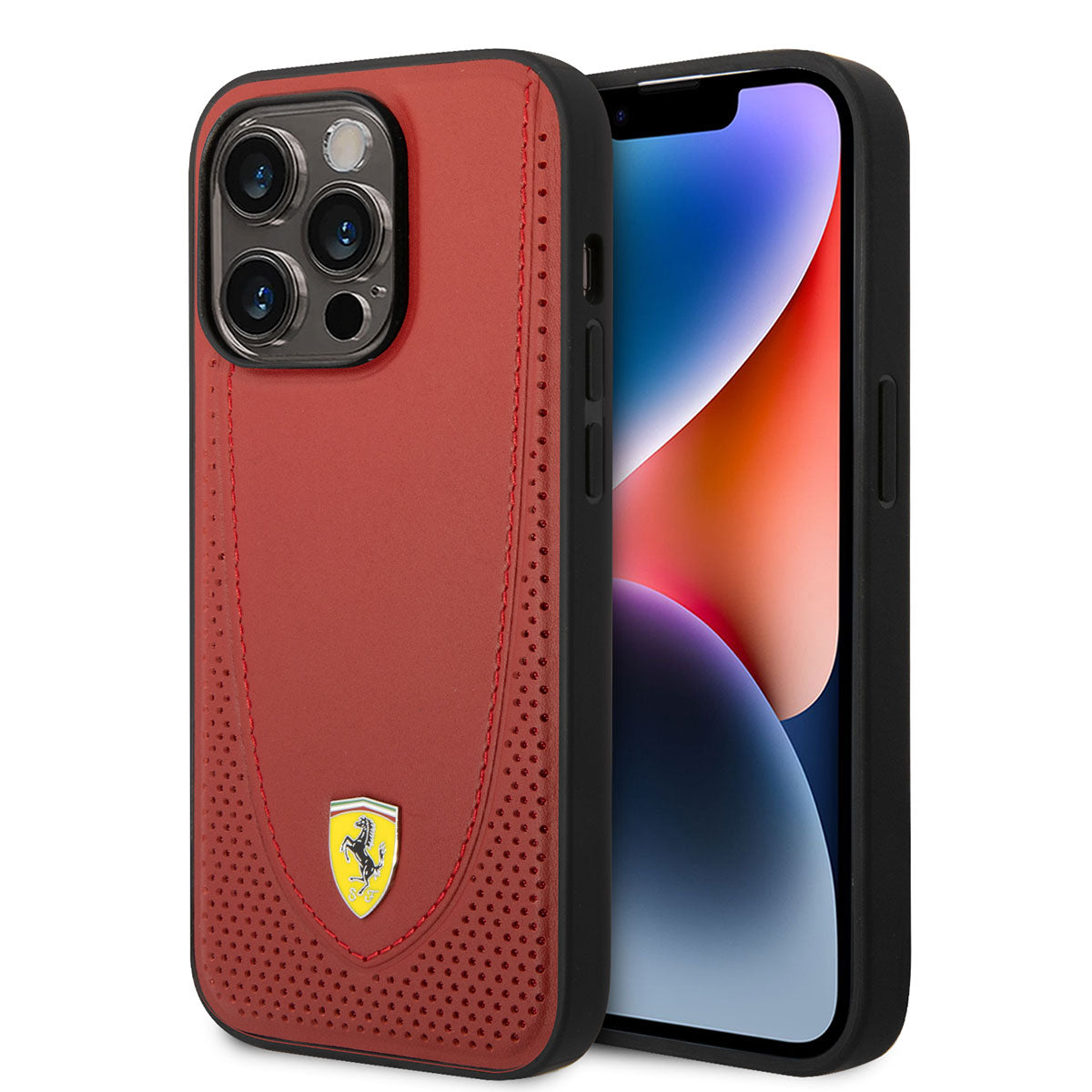 iPhone 14 Pro Kılıf Ferrari M-safe Şarj Özellikli Deri Delikli Dikişli Dizayn Kılıf