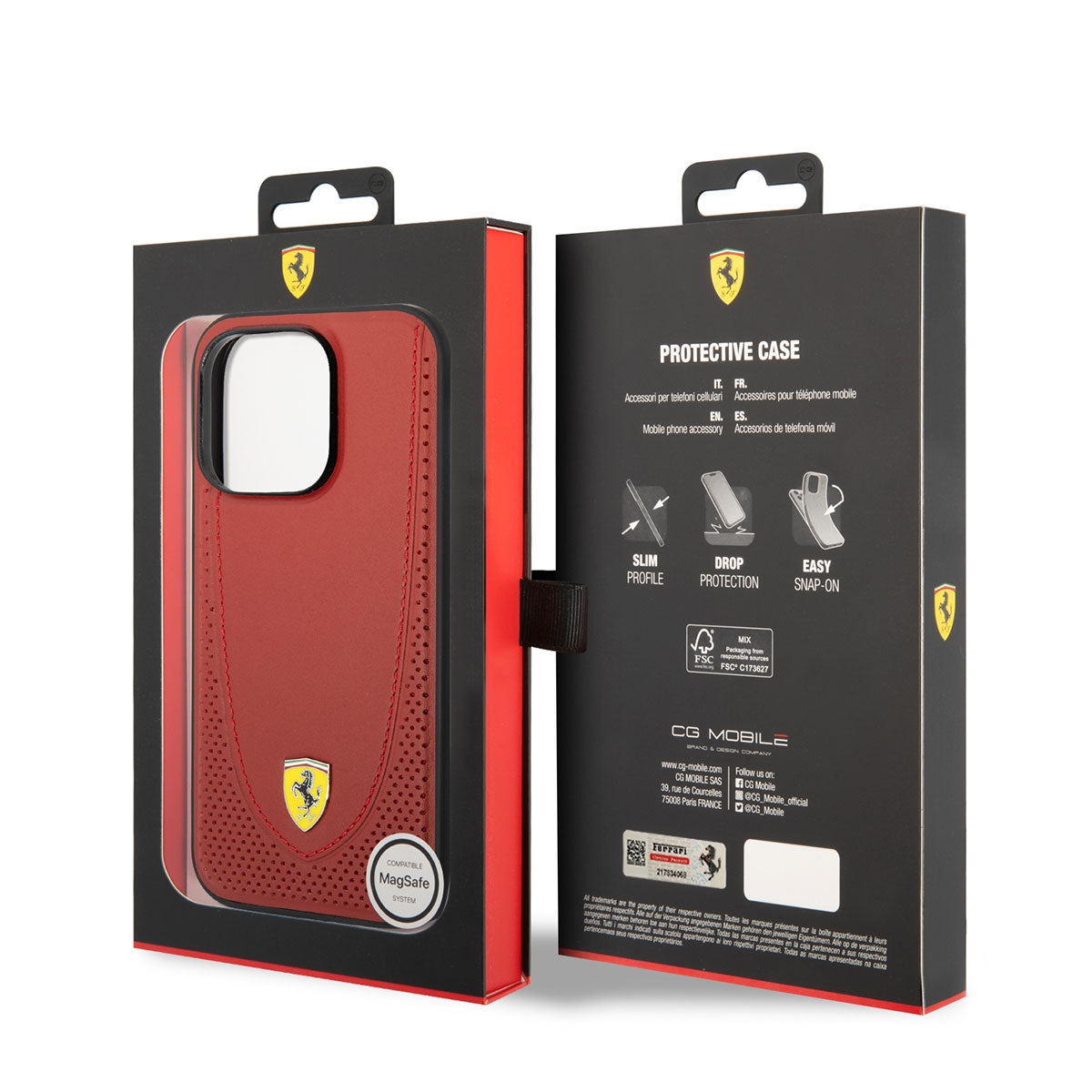 iPhone 14 Pro Kılıf Ferrari M-safe Şarj Özellikli Deri Delikli Dikişli Dizayn Kılıf